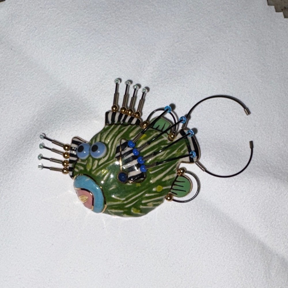Whimsical Green and Blue Fish Brooch
